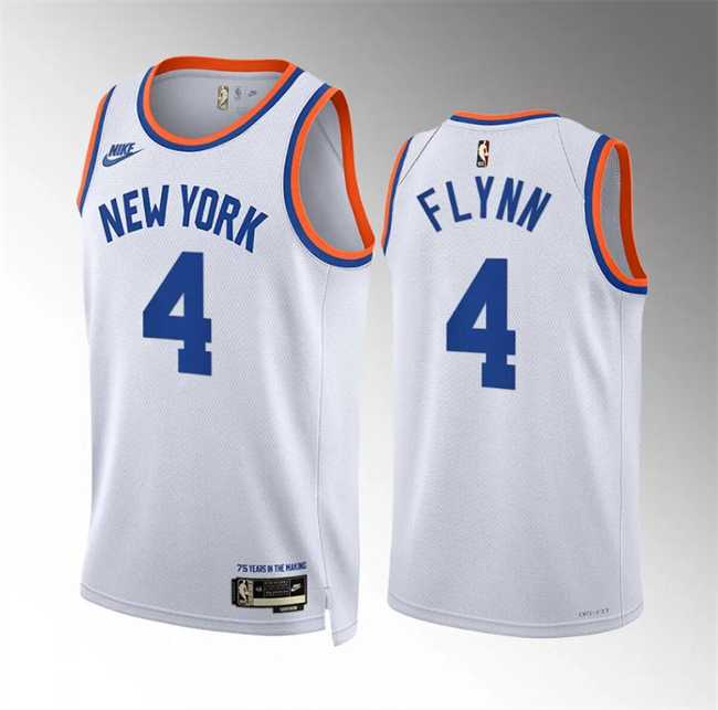 Men%27s New Yok Knicks #4 Malachi Flynn White 2021-22 City Edition Stitched Basketball Jersey Dzhi